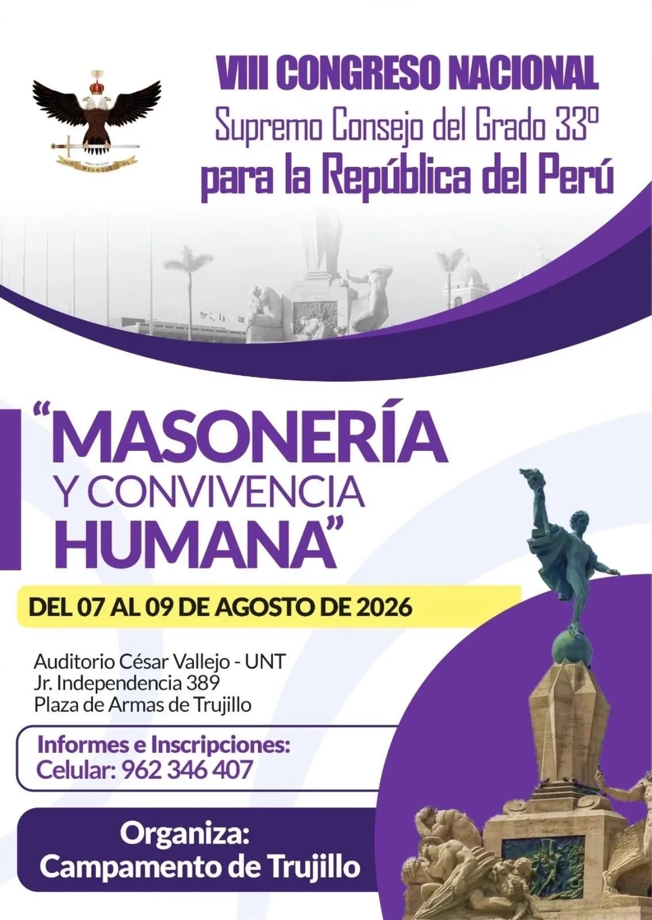 Afiche del VIII Congreso Nacional: Masonería y convivencia humana